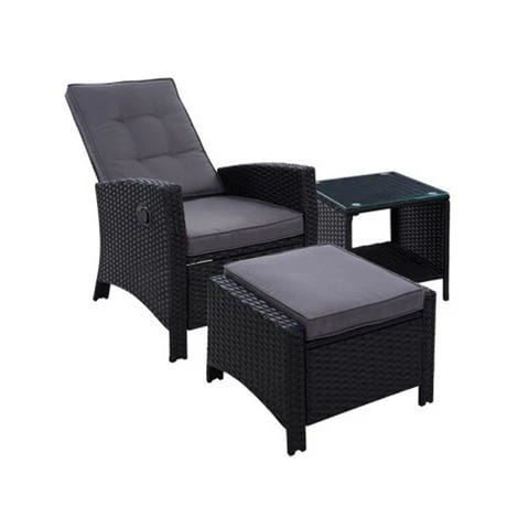 Exterieur Outdoor - Outdoor Recliner Chair Black 3pc 3 Exterieur Outdoor - Outdoor Recliner Chair Black 3pc