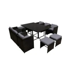 Exterieur Outdoor - Gardeon Outdoor Dining Set Black 11pc