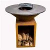 Flaming Coals - Round Rustic Firepit BBQ Wood Storage 100cm -watering can shop 189477 Large