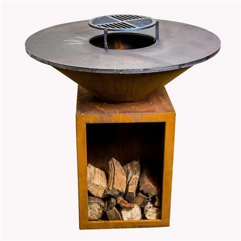Flaming Coals - Round Rustic Firepit BBQ Wood Storage 100cm 3 Flaming Coals - Round Rustic Firepit BBQ Wood Storage 100cm